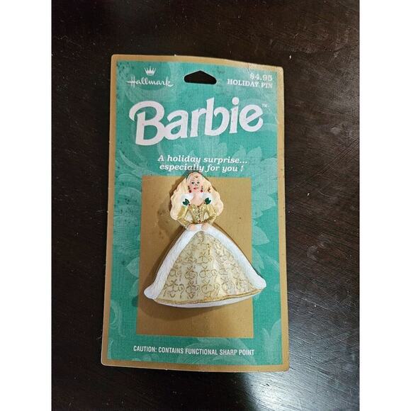 HALLMARK 1996 BARBIE DOLL HAPPY HOLIDAYS CHRISTMAS PIN BROOCH GOLD - Picture 1 of 2